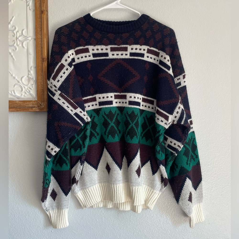 Vintage Peter Jon Geometric Print crew neck Sweater Men's size Large Acrylic